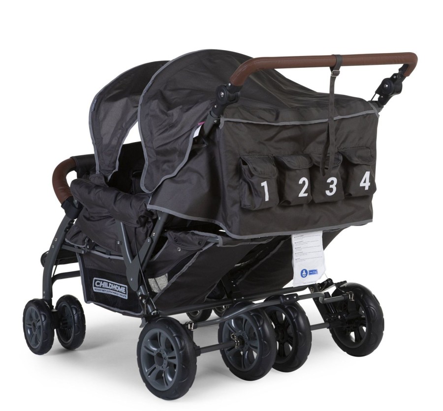 Childhome Quadruple Wandelwagen Met Autobrake + Regenhoes + Zonnekappen - Antraciet New