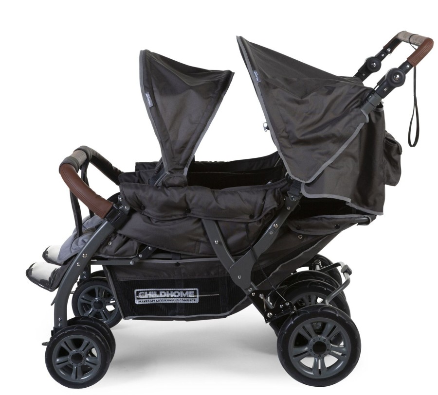 Childhome Quadruple Wandelwagen Met Autobrake + Regenhoes + Zonnekappen - Antraciet New