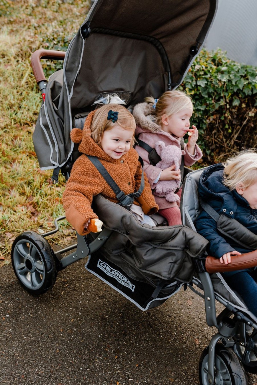 Childhome Triplet Wandelwagen + Regenhoes + Zonnekap - Staal + Tedelon - Antraciet Clearance